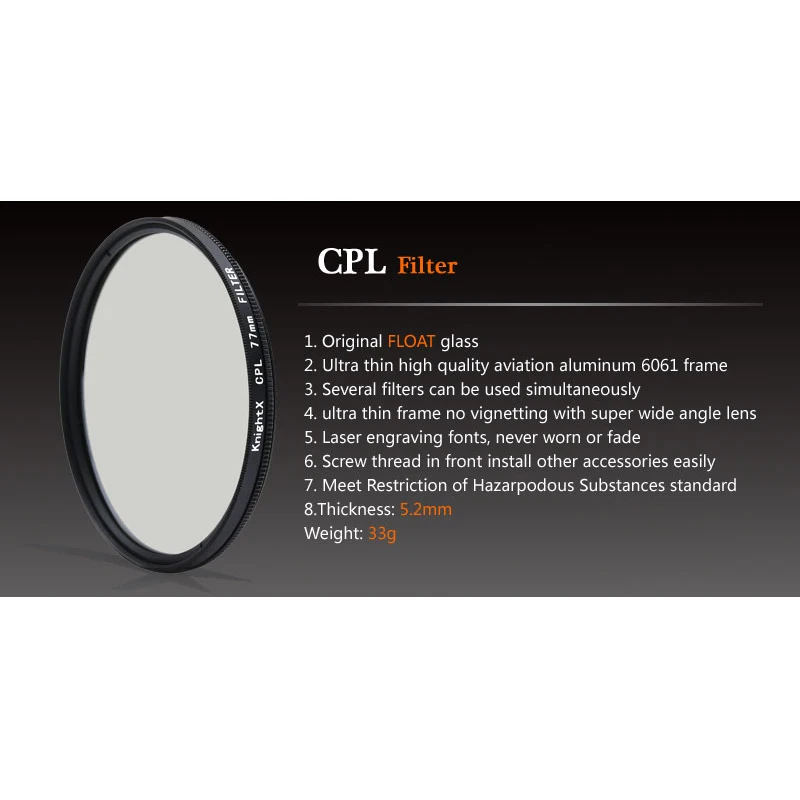 KnightX CPL Filter Circular Polarizing 49mm 52mm 55mm 58mm 67mm 72mm 77mm for Nikon Canon Sony Fujifim Olympus Camera Lens thumbnail 2