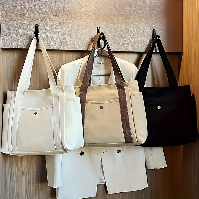 1Pcs Large Capacity Canvas Tote with Multiple Pockets-Perfect for School/work Commute/travel and Shopping Bags on One Shoulder thumbnail 2