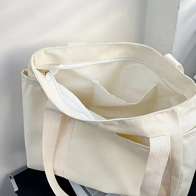 1Pcs Large Capacity Canvas Tote with Multiple Pockets-Perfect for School/work Commute/travel and Shopping Bags on One Shoulder thumbnail 4