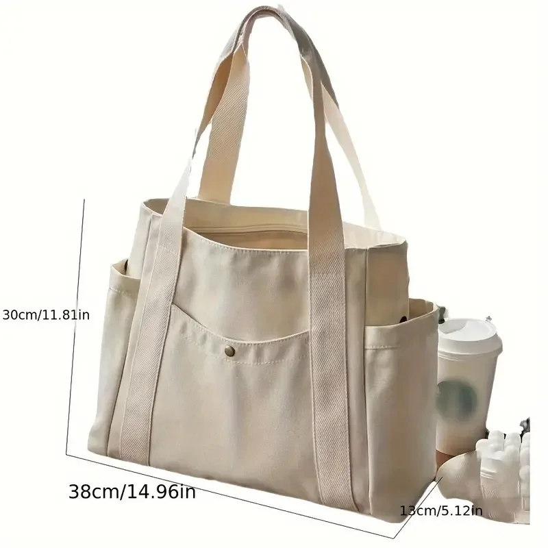 1Pcs Large Capacity Canvas Tote with Multiple Pockets-Perfect for School/work Commute/travel and Shopping Bags on One Shoulder thumbnail 6