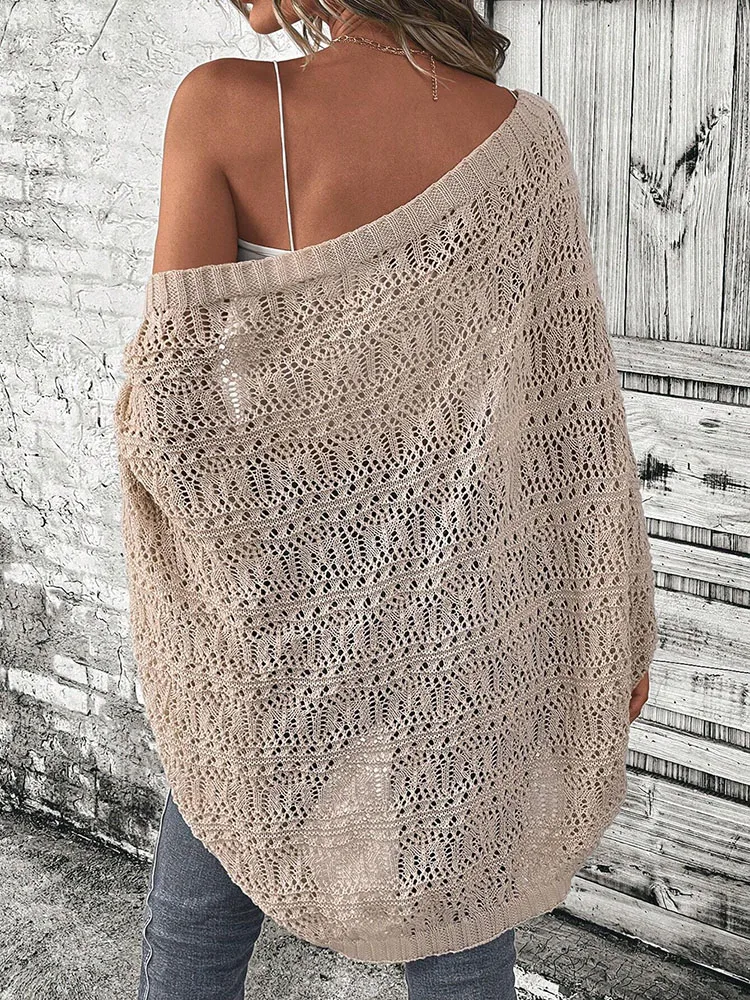 Polyester 100.00% solid color camisole knit cardigan elegant front open bat wing sleeve loose cardigan for women thumbnail 2