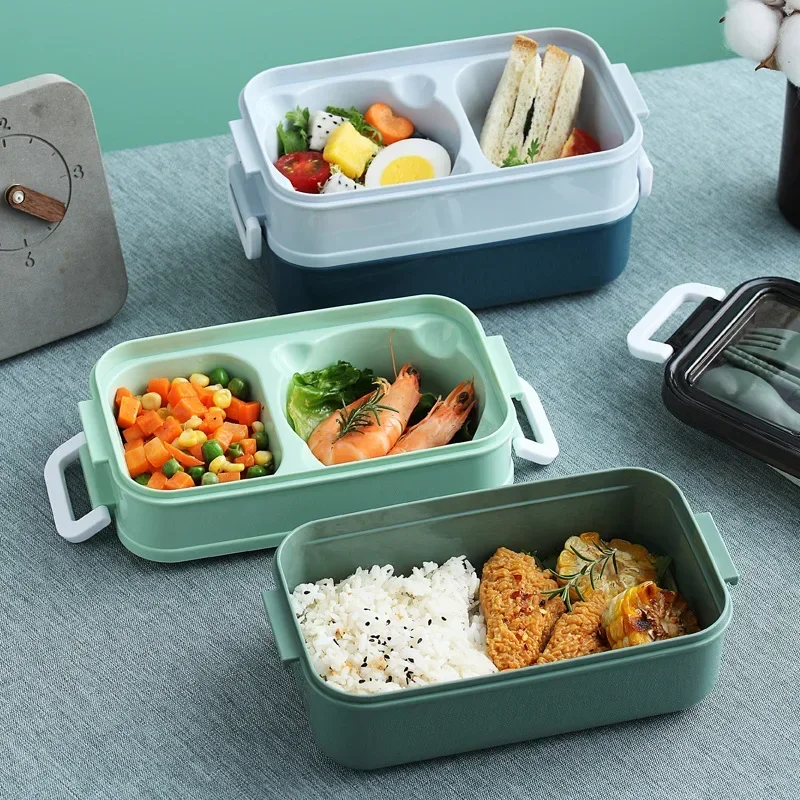 2 Layers Lunch Box Stainless Steel Microwave Heating Lunch Container Food Storage Box Bento Box For School Kids Office Worker thumbnail 3