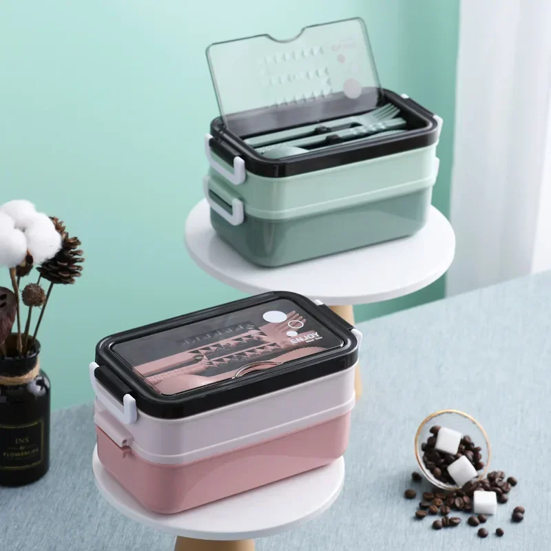 2 Layers Lunch Box Stainless Steel Microwave Heating Lunch Container Food Storage Box Bento Box For School Kids Office Worker thumbnail 4