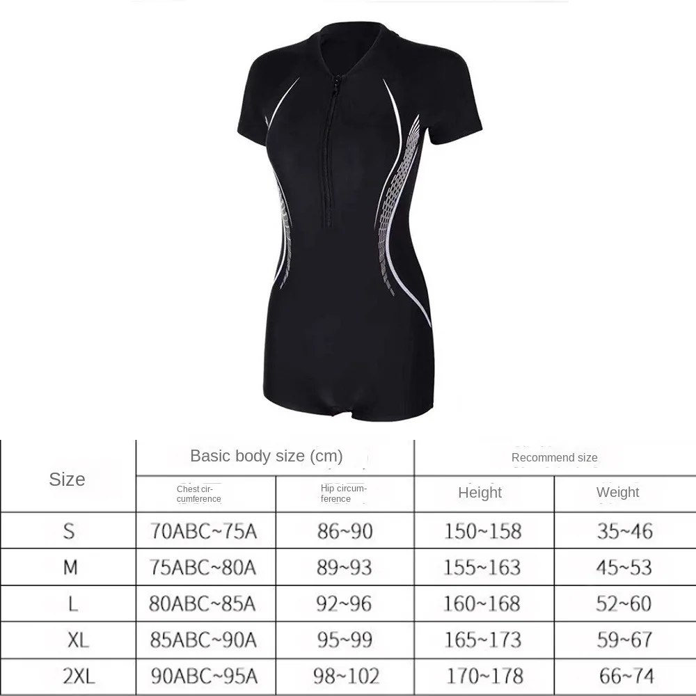 Short Sleeve Sports Swimwear Soft Quick-Drying One Piece Sports Swimsuit Zipper Bathing Suits Women thumbnail 6