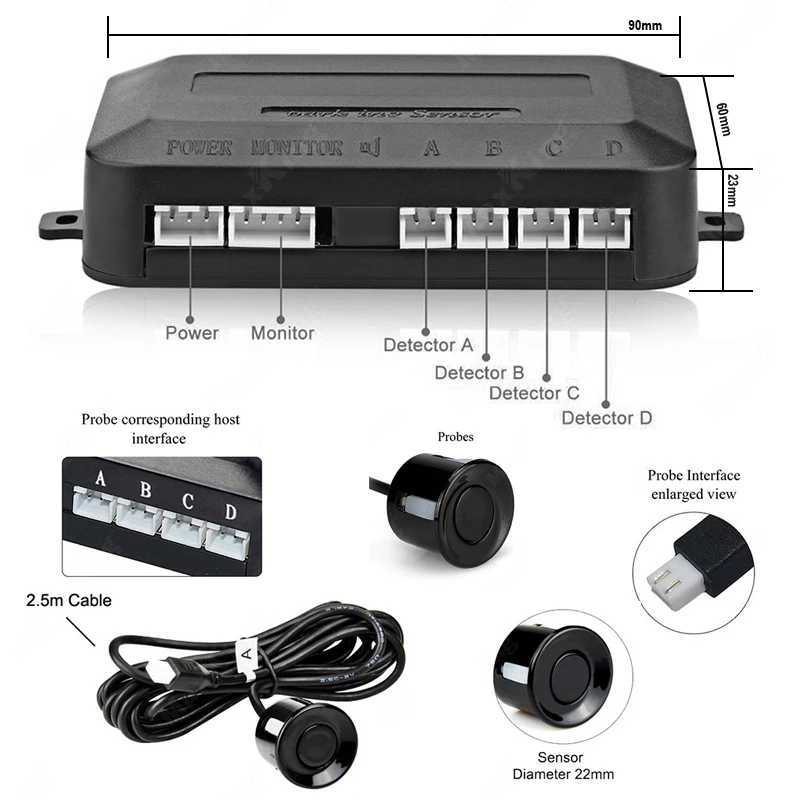 New LED Parking Sensor System Backlight Parktronic Monitor Display Kit Backup Detector Assistant 4 Probes thumbnail 5