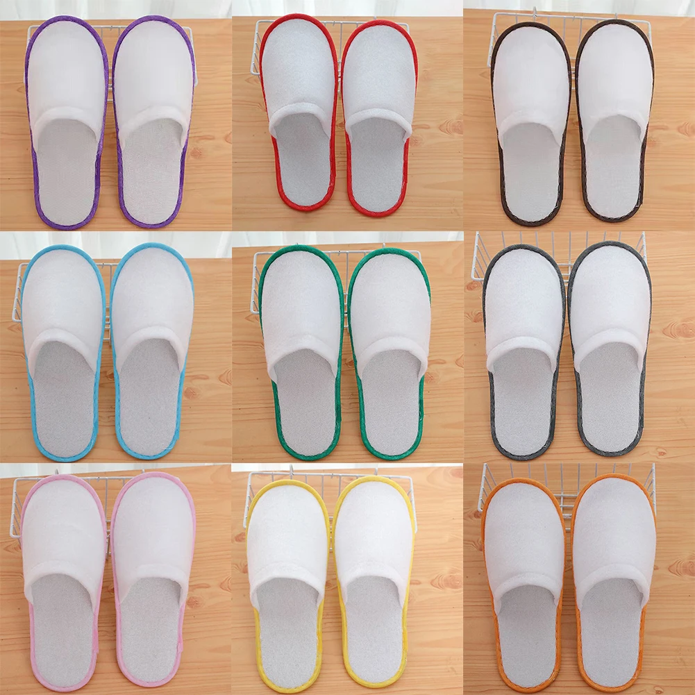 10Pair Lot Hotel Slippers Men Womens random color Velvet Travel Disposable Cotton Home Hospitality Shoes Cheap SPA Guest Slides thumbnail 3