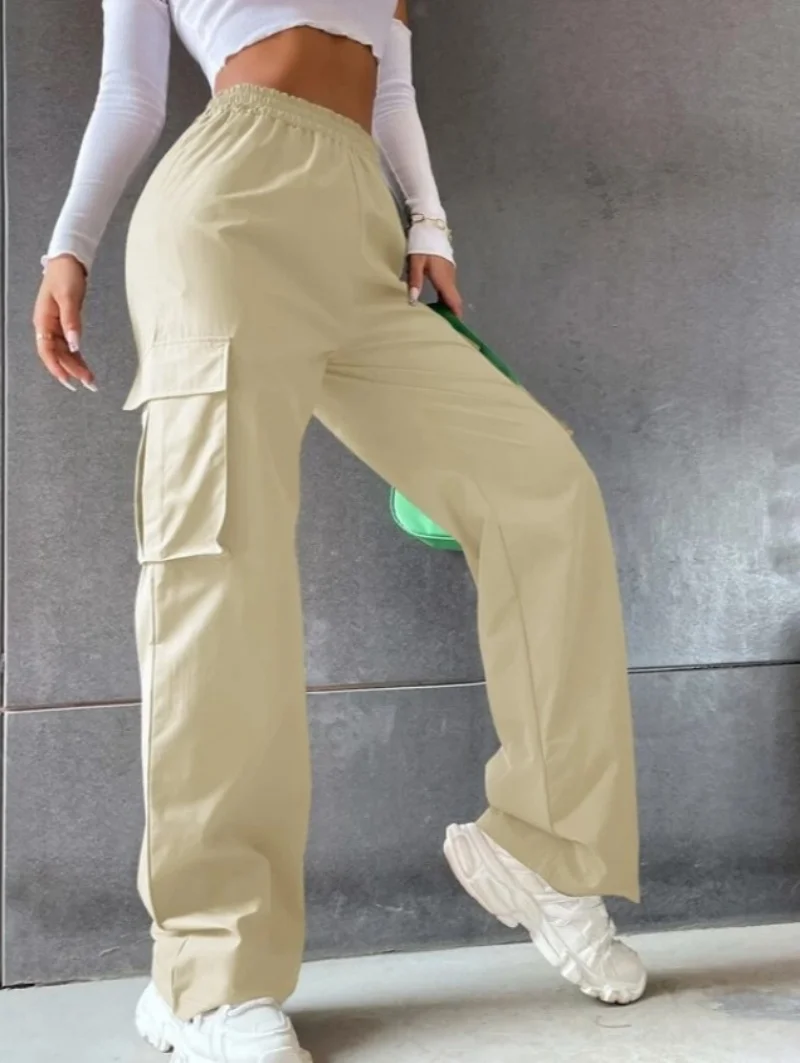 Fashion Women Baggy Joggers Pants Casual Communte Female Chic Straight Cargo Pant Elastic High Waist Elegant Oversized Trousers thumbnail 4