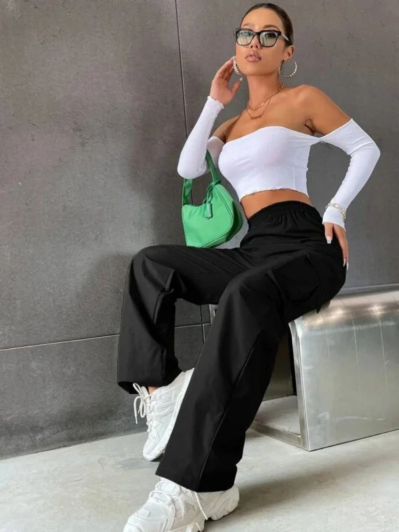 Fashion Women Baggy Joggers Pants Casual Communte Female Chic Straight Cargo Pant Elastic High Waist Elegant Oversized Trousers thumbnail 5
