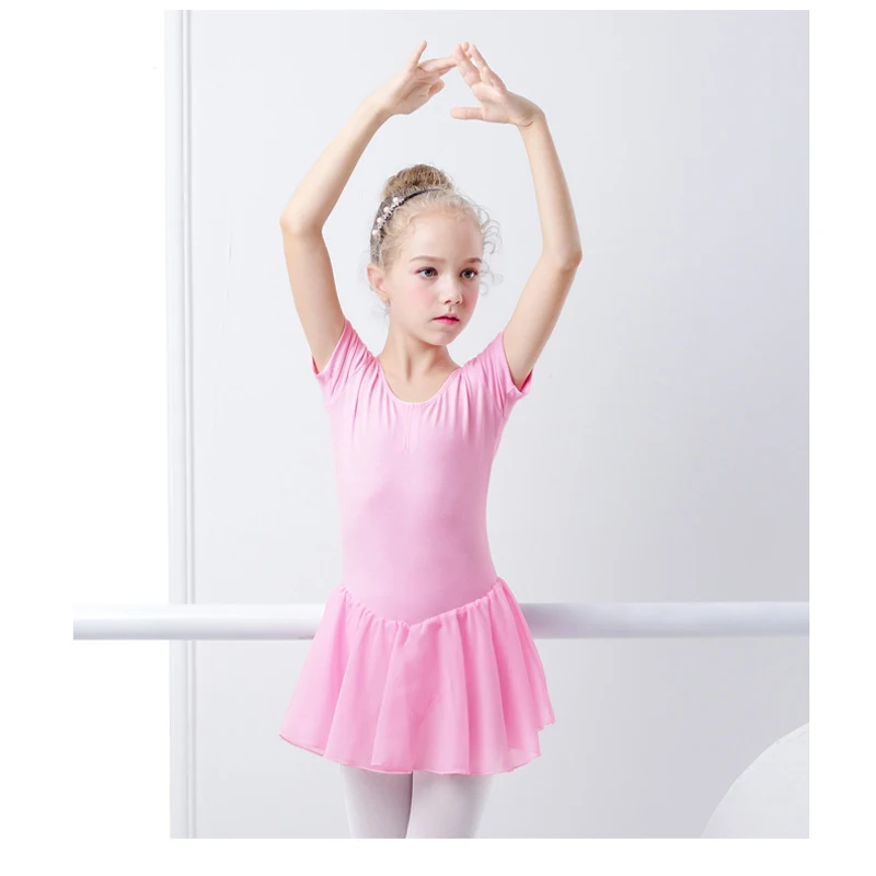 Ballet Dress Gymnastics Leotards for Girls Kids Short Sleeve Ballet Chiffon Skirted Leotards Bowknot Dancewear Ballet Bodysuits thumbnail 2