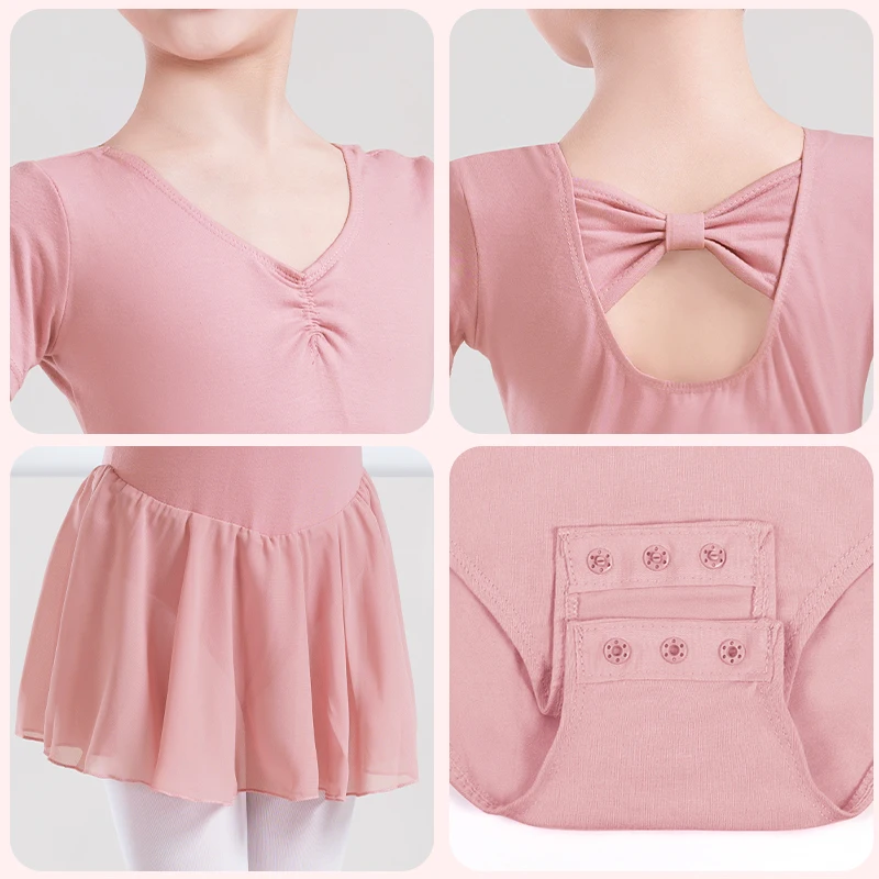 Ballet Dress Gymnastics Leotards for Girls Kids Short Sleeve Ballet Chiffon Skirted Leotards Bowknot Dancewear Ballet Bodysuits thumbnail 6