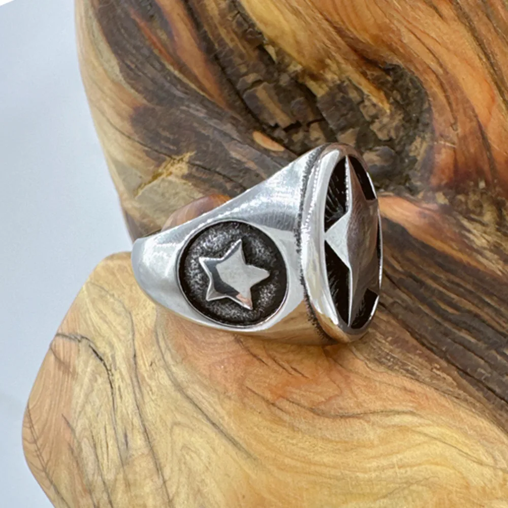 Personalized Five Pointed Star Ring 316L Stainless Steel Jewelry Biker Punk Men Ring thumbnail 4