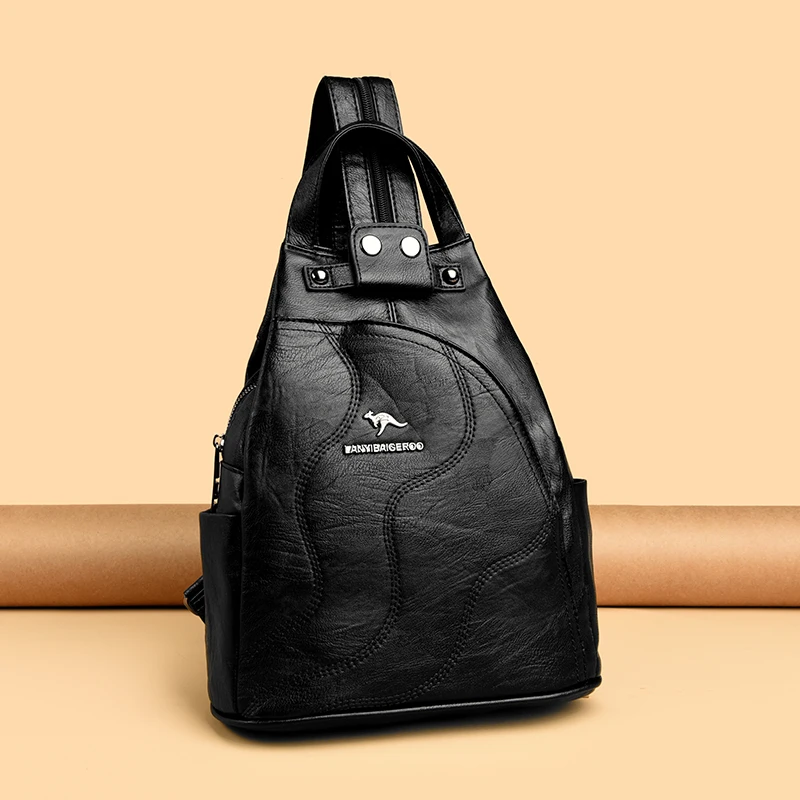 Women Leather Backpacks Zipper Female Chest Bag Travel Back Pack Ladies Bagpack Mochilas School Bags for Teenage Girls Sac A Dos thumbnail 2