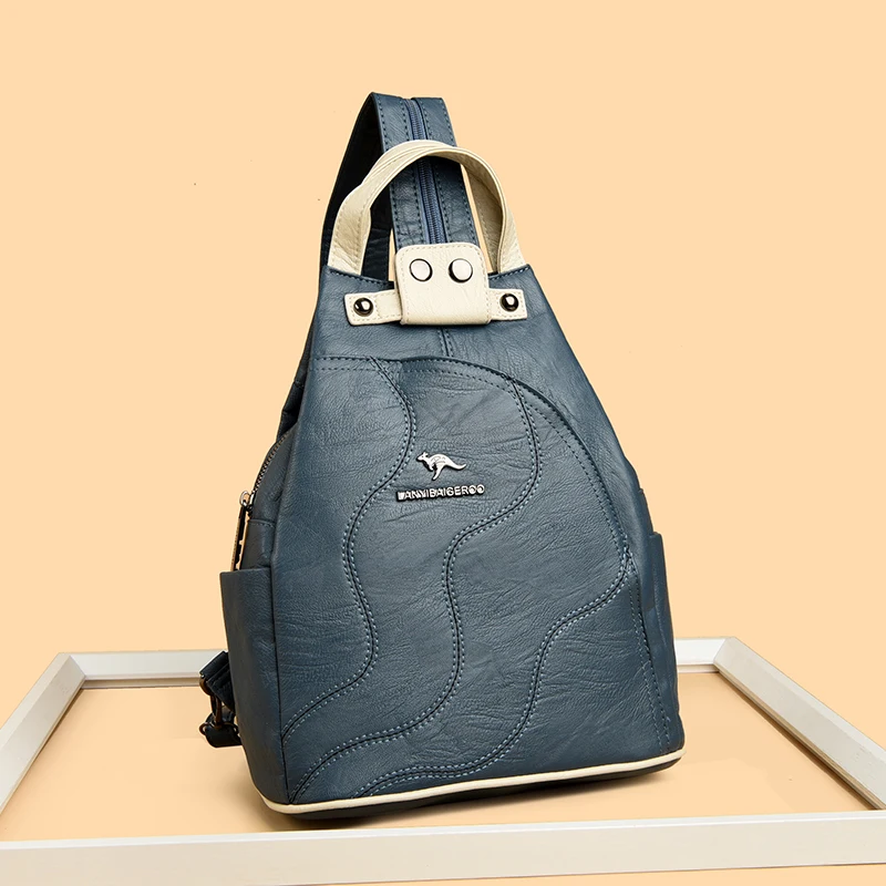 Women Leather Backpacks Zipper Female Chest Bag Travel Back Pack Ladies Bagpack Mochilas School Bags for Teenage Girls Sac A Dos thumbnail 3