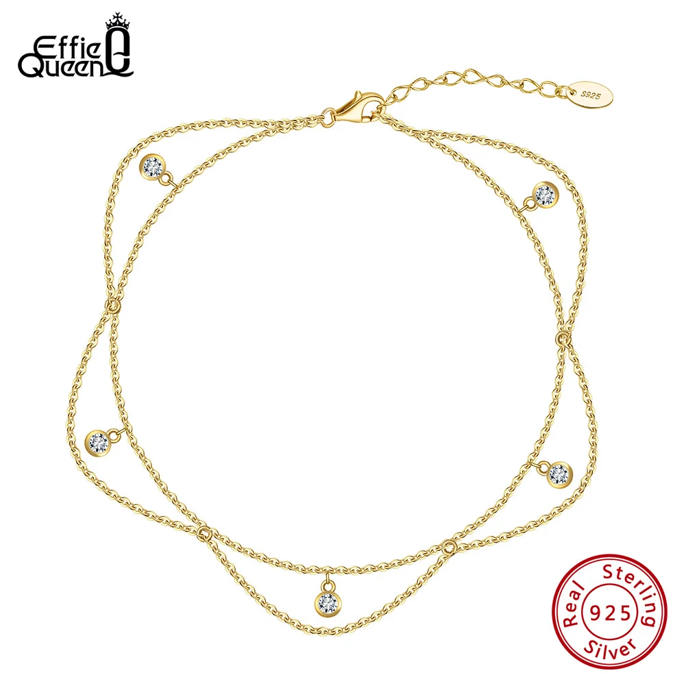 Effie Queen Fashion Flower Tassel Zircon Anklet Dainty 925 Sterling Silver Beach Leg Bracelet Anklets Foot Chain Jewelry SA72