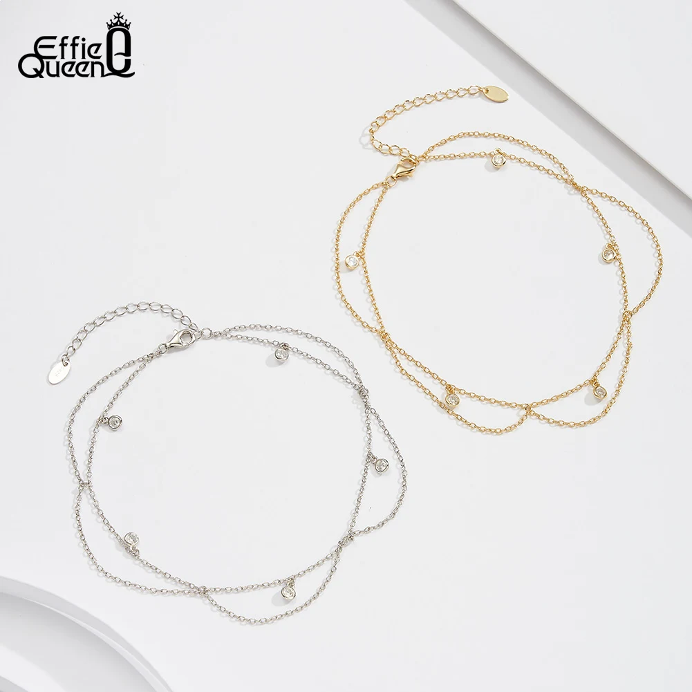 Effie Queen Fashion Flower Tassel Zircon Anklet Dainty 925 Sterling Silver Beach Leg Bracelet Anklets Foot Chain Jewelry SA72 thumbnail 2