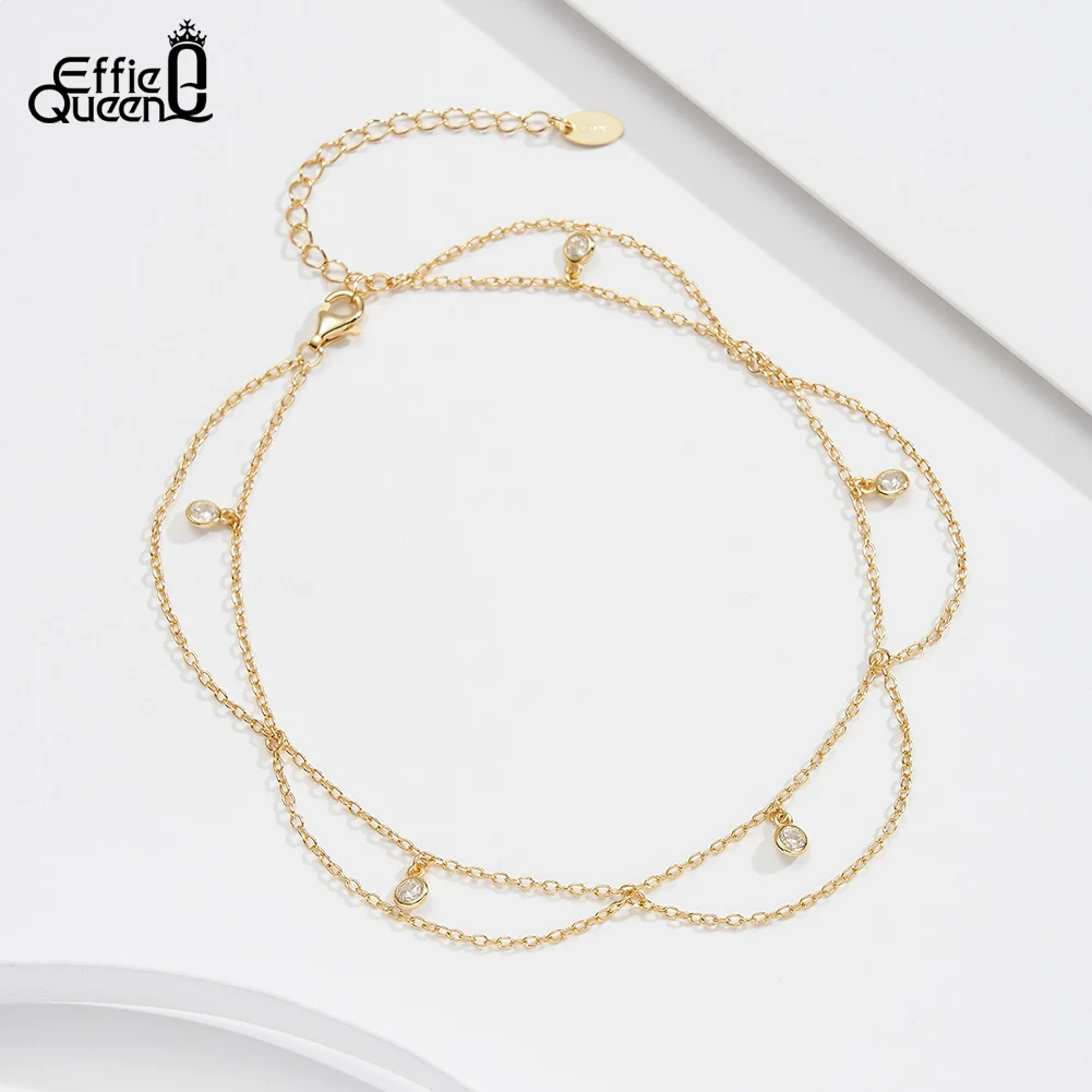 Effie Queen Fashion Flower Tassel Zircon Anklet Dainty 925 Sterling Silver Beach Leg Bracelet Anklets Foot Chain Jewelry SA72 thumbnail 4