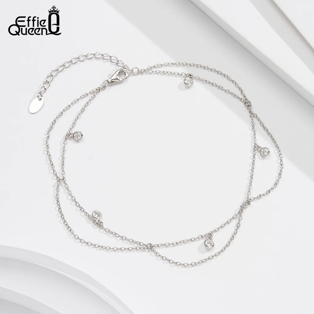 Effie Queen Fashion Flower Tassel Zircon Anklet Dainty 925 Sterling Silver Beach Leg Bracelet Anklets Foot Chain Jewelry SA72 thumbnail 3