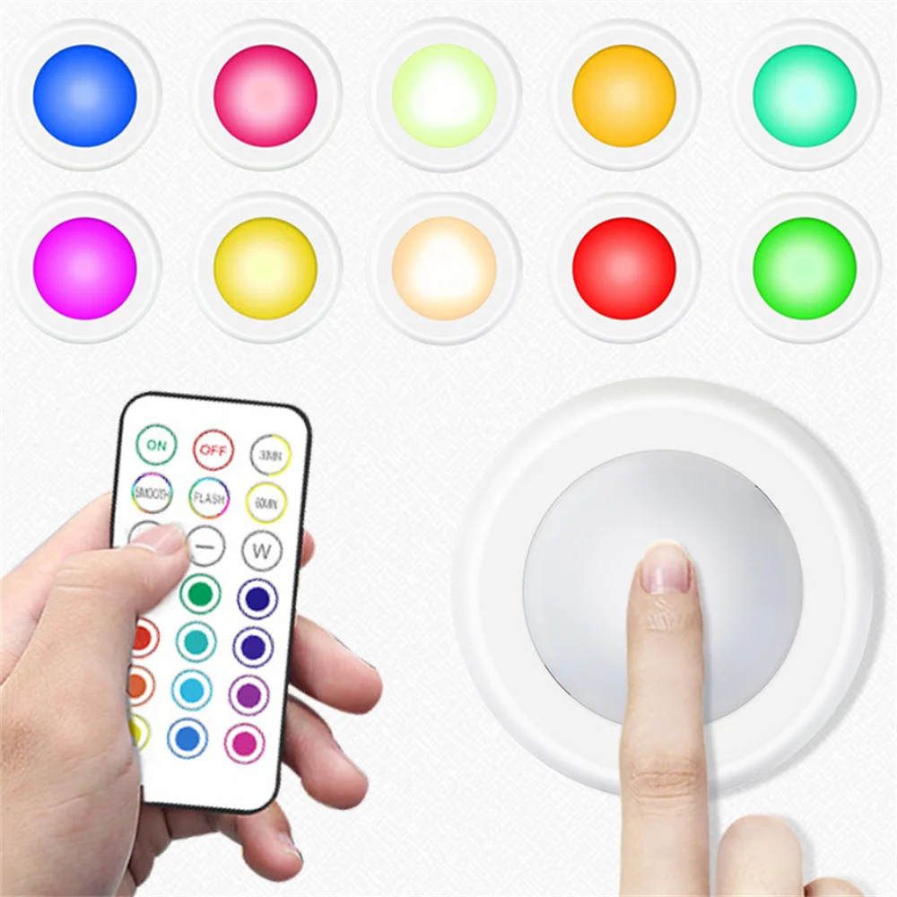 RGB Color Under Cabinet Lights Wireless Battery LED Lights Remote Control Dimmable Wardrobe Night Lamp For Bedroom Kitchen thumbnail 2