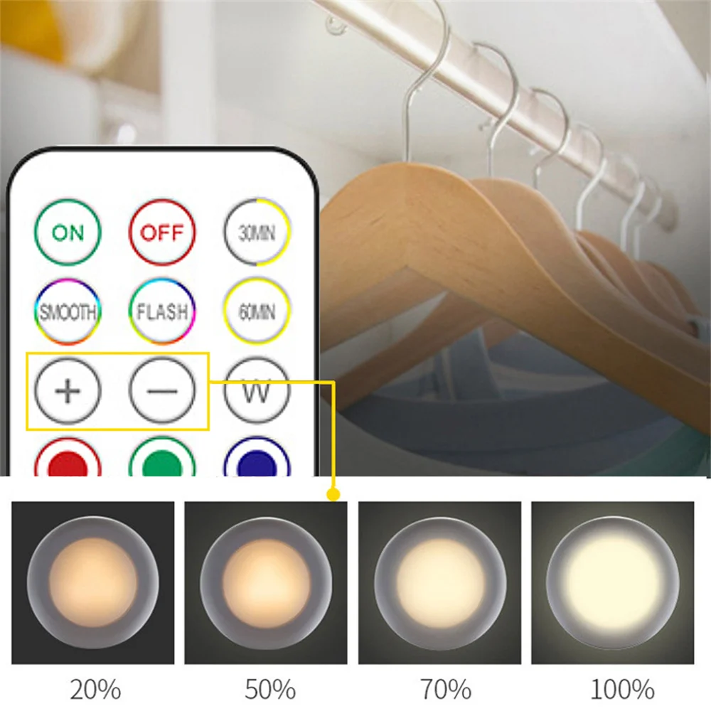 RGB Color Under Cabinet Lights Wireless Battery LED Lights Remote Control Dimmable Wardrobe Night Lamp For Bedroom Kitchen thumbnail 4