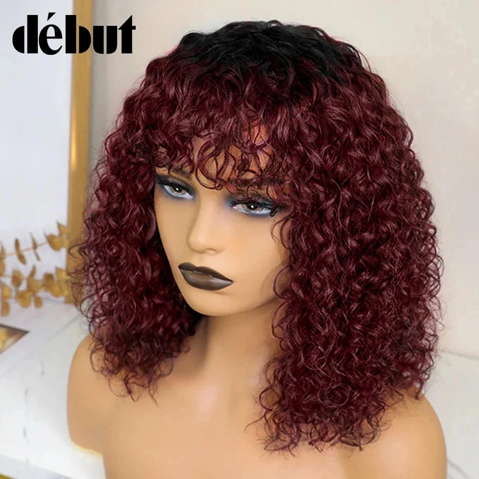 Jerry Curly Short Pixie Bob Cut Human Hair Wigs With Bangs For Women Wear To Go Peruvian Highlight Honey Water Wave Wigs thumbnail 5