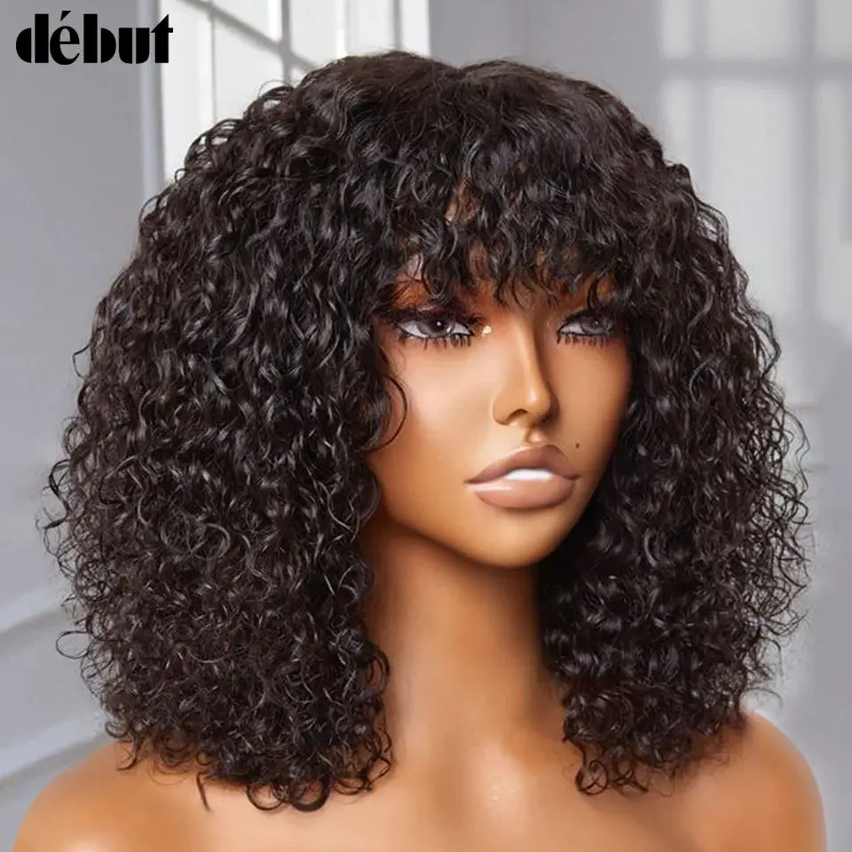 Jerry Curly Short Pixie Bob Cut Human Hair Wigs With Bangs For Women Wear To Go Peruvian Highlight Honey Water Wave Wigs thumbnail 2