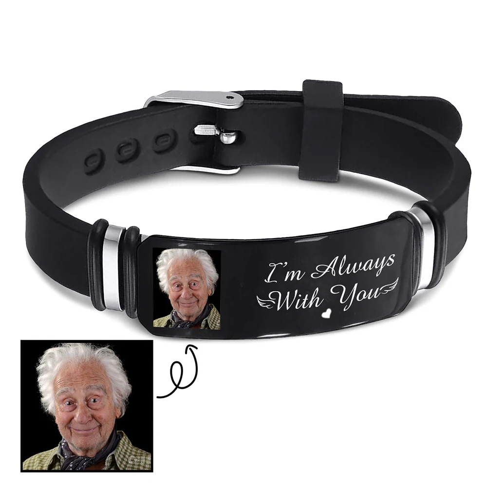Personalized Silicone wristband Bracelet lovers bracelet Customized Photo Lettering Titanium bracelet for Father Family Friends thumbnail 2