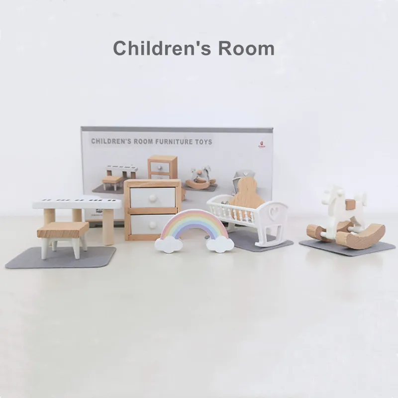 Wooden Dollhouse Furniture Set Living Room Bedroom Kitchen Children's Room Bathroom Accessories Pretend Play Gift for Girls and thumbnail 4