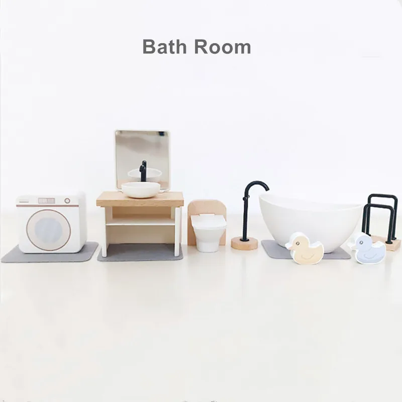 Wooden Dollhouse Furniture Set Living Room Bedroom Kitchen Children's Room Bathroom Accessories Pretend Play Gift for Girls and thumbnail 5