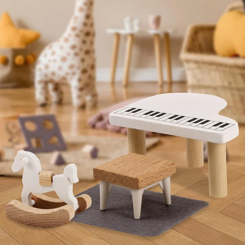 Wooden Dollhouse Furniture Set Living Room Bedroom Kitchen Children's Room Bathroom Accessories Pretend Play Gift for Girls and thumbnail 2