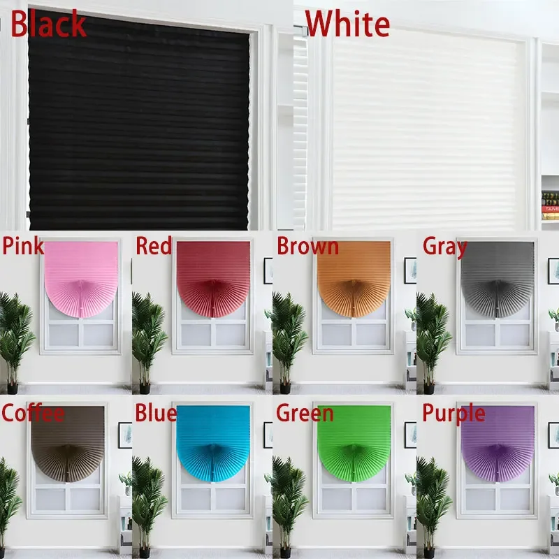 1Pc Shades Self-adhesive Half Windows Nonwoven Folding Curtain Bathroom Balcony Living Room Balcony Curtains Pleated Blinds thumbnail 5