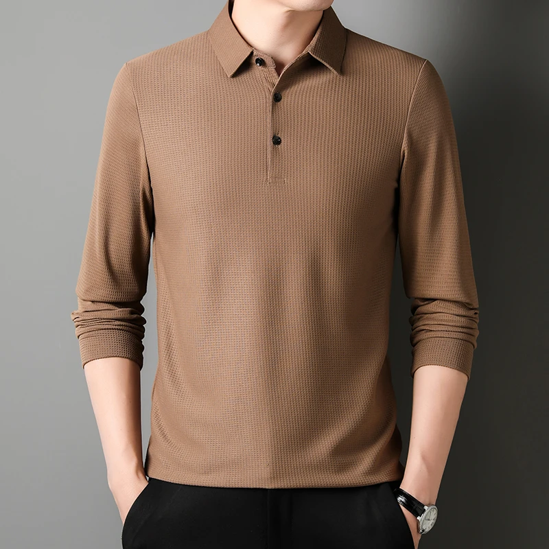 Men's Business Casual Polo Long Sleeve T-shirt Summer Comfortable  Top thumbnail 5