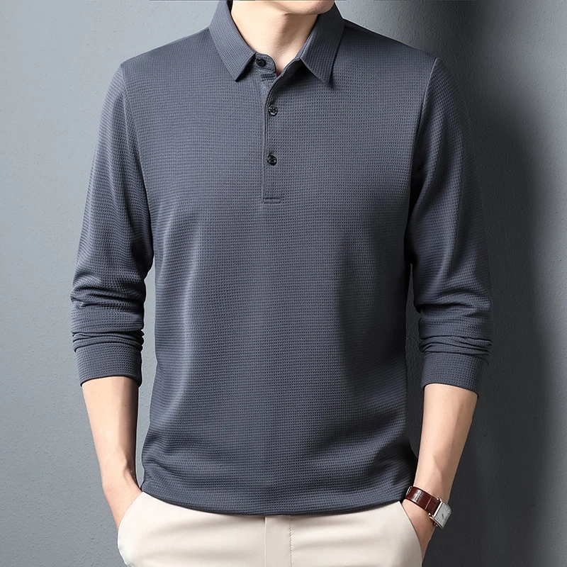 Men's Business Casual Polo Long Sleeve T-shirt Summer Comfortable  Top thumbnail 3