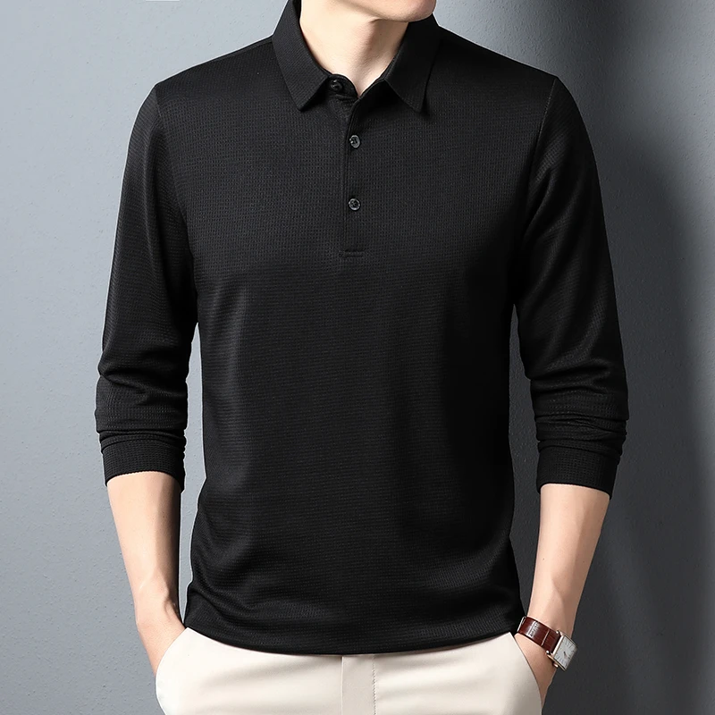 Men's Business Casual Polo Long Sleeve T-shirt Summer Comfortable  Top thumbnail 4