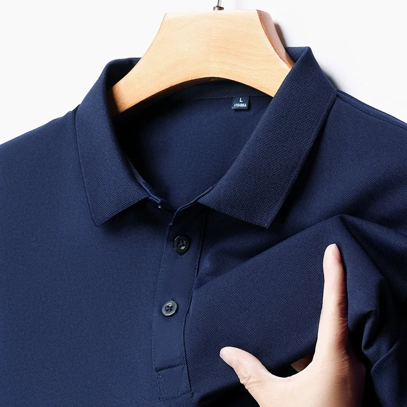 Men's Fashion Solid Short Sleeved Polo Shirt Summer Breathable Comfortable Top thumbnail 3