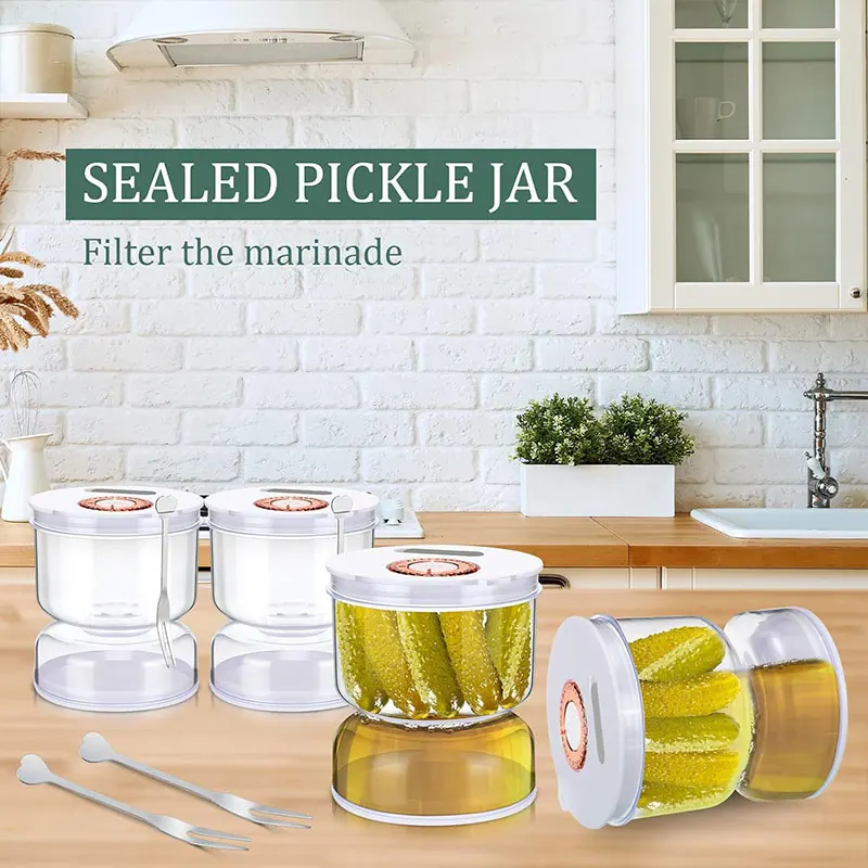 800ml Pickle Jar with Strainer Flip Dry Wet Dispenser Pickle Olive Hourglass Jar Cucumber Container Kitchen Juice Separator Tool thumbnail 6