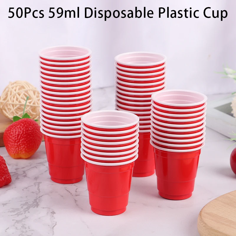 50Pcs 59ml/2oz  Red Disposable Clear Plastic Cup Outdoor Picnic Birthday Kitchen Party Tableware Party Plastic Cups for Picnic thumbnail 2