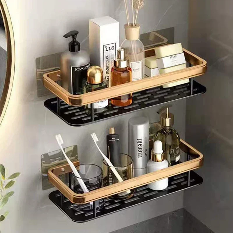 Bathroom Shelf Kitchen Storage Organizer Aluminum Alloy Shampoo Rack Shower Shelf Bathroom Accessories No Drill Shelf thumbnail 2