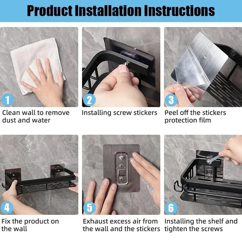 Bathroom Shelf Kitchen Storage Organizer Aluminum Alloy Shampoo Rack Shower Shelf Bathroom Accessories No Drill Shelf thumbnail 6