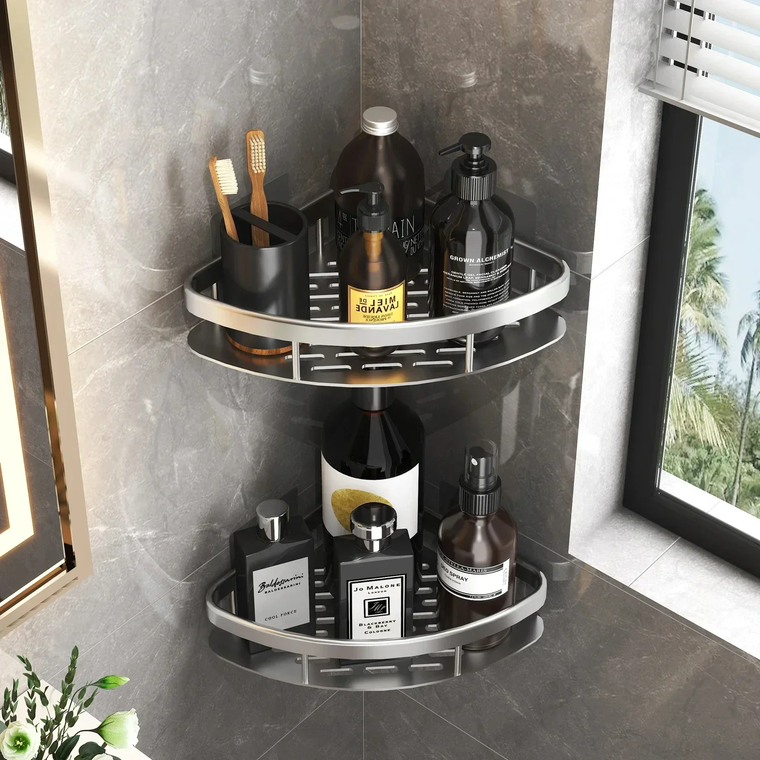 Bathroom Shelf Kitchen Storage Organizer Aluminum Alloy Shampoo Rack Shower Shelf Bathroom Accessories No Drill Shelf thumbnail 3