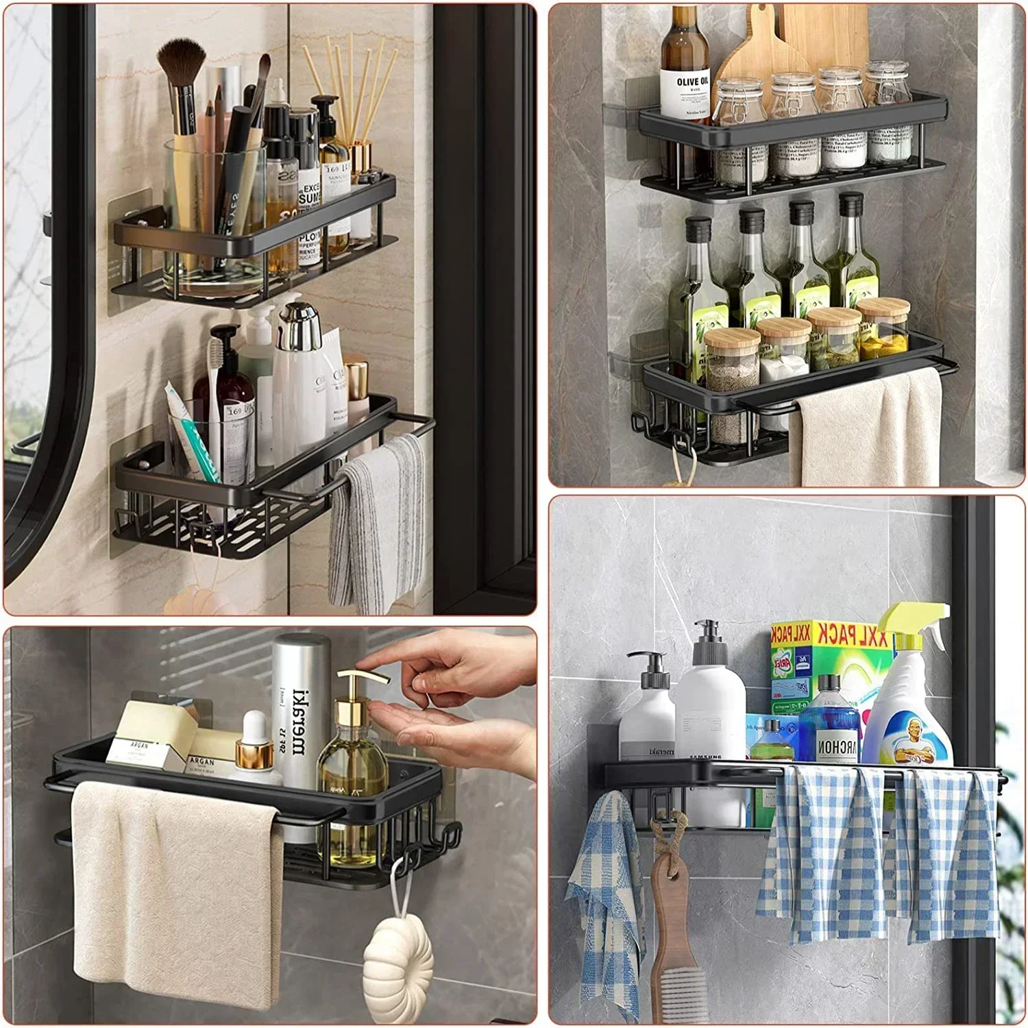 Bathroom Shelf Kitchen Storage Organizer Aluminum Alloy Shampoo Rack Shower Shelf Bathroom Accessories No Drill Shelf thumbnail 5