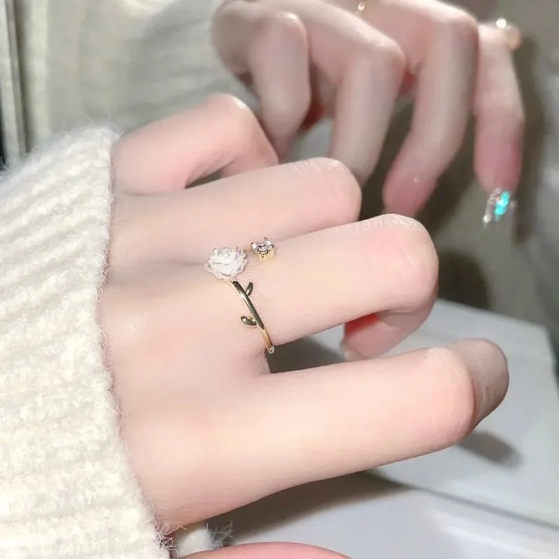 Luxury Zircon Flower Opening Rings for Women Cubic Zirconia Rose Cherry Blossom Tulip Adjustable Finger Ring Wedding Jewelry thumbnail 3