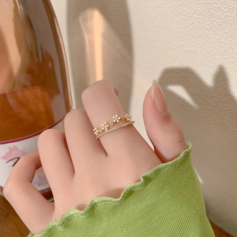 Luxury Zircon Flower Opening Rings for Women Cubic Zirconia Rose Cherry Blossom Tulip Adjustable Finger Ring Wedding Jewelry thumbnail 6