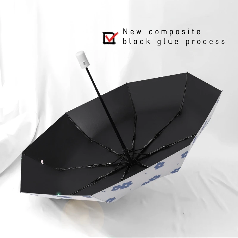 Reflective Umbrellas Reverse Three Fold 8 Bone Black Glue Automatic Sunshade Sunscreen Rain Umbrella Strong Wind Resistance thumbnail 3