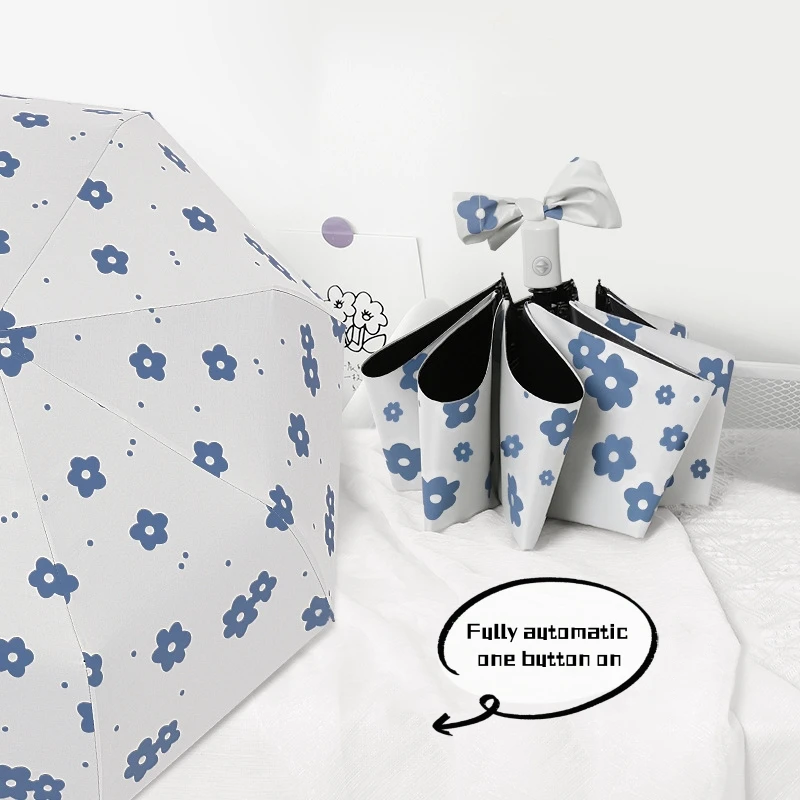 Reflective Umbrellas Reverse Three Fold 8 Bone Black Glue Automatic Sunshade Sunscreen Rain Umbrella Strong Wind Resistance thumbnail 2