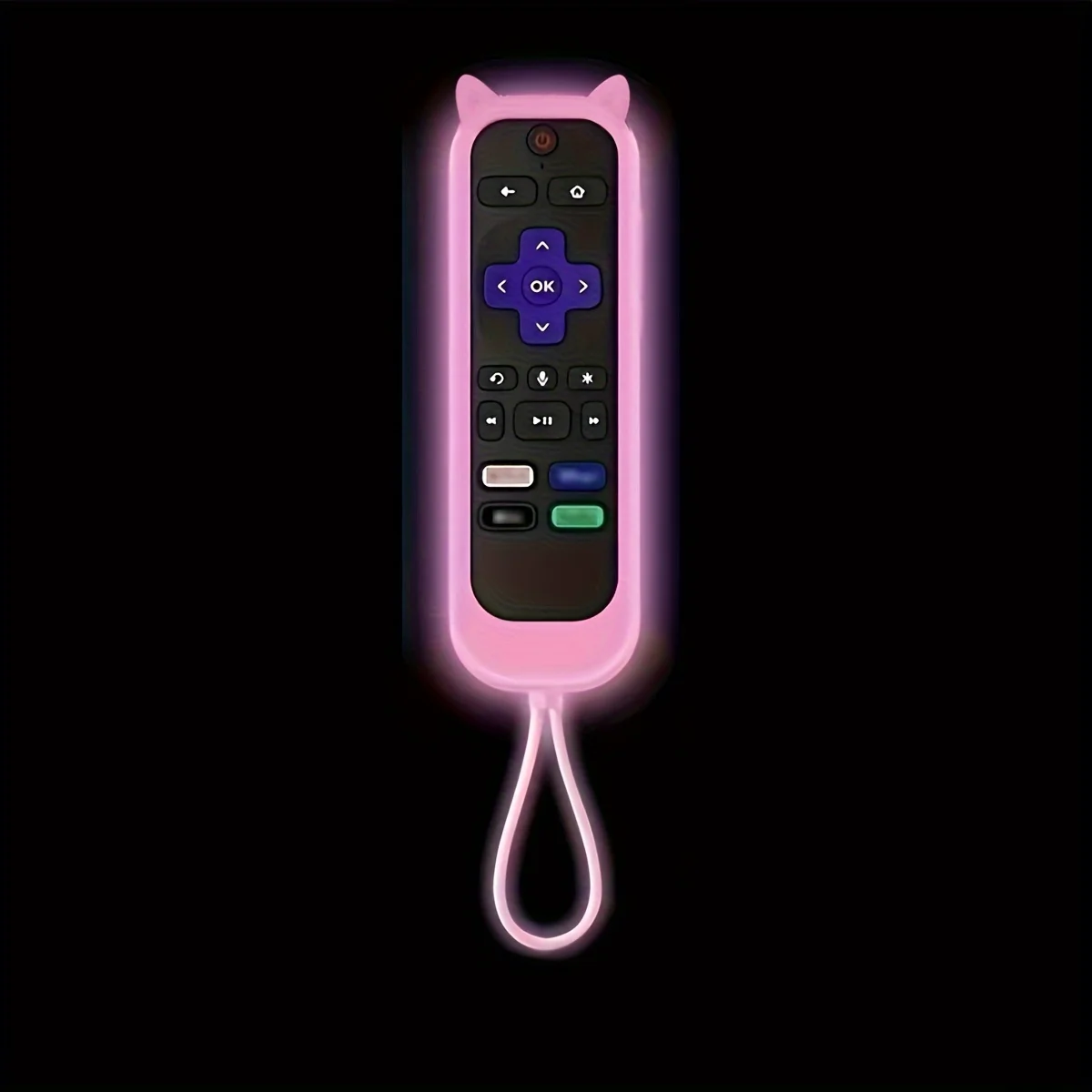 Glow in the dark cute cat's ears shaped silicone universal remote control cover with  for TCL Hisense Roku TV remote control thumbnail 6