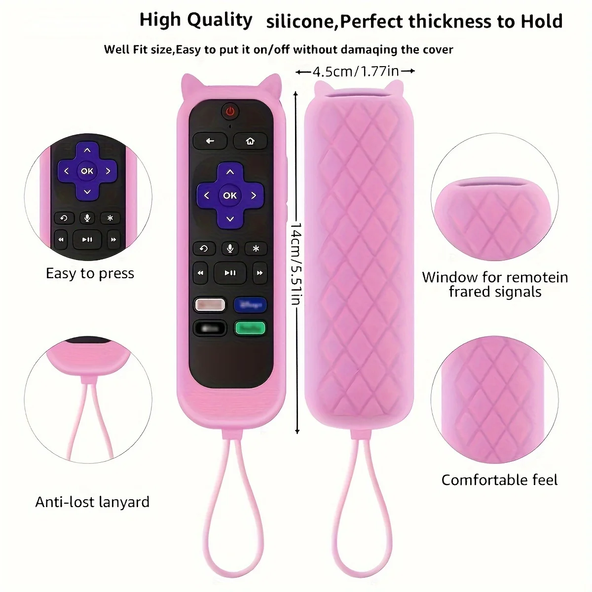 Glow in the dark cute cat's ears shaped silicone universal remote control cover with  for TCL Hisense Roku TV remote control thumbnail 3