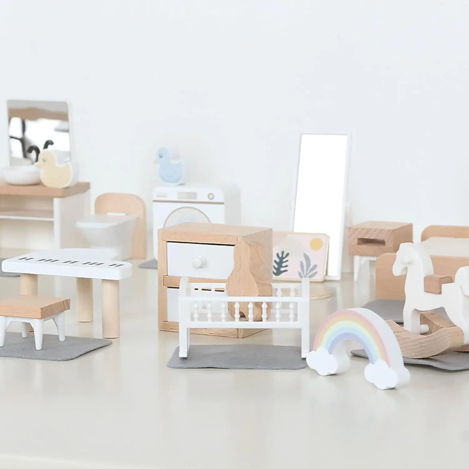 Wooden Play House Toy Set Mini Dollhouse Simulated Furniture Decoration Set Bedroom Kitchen Items Table And Chairs Accessorie