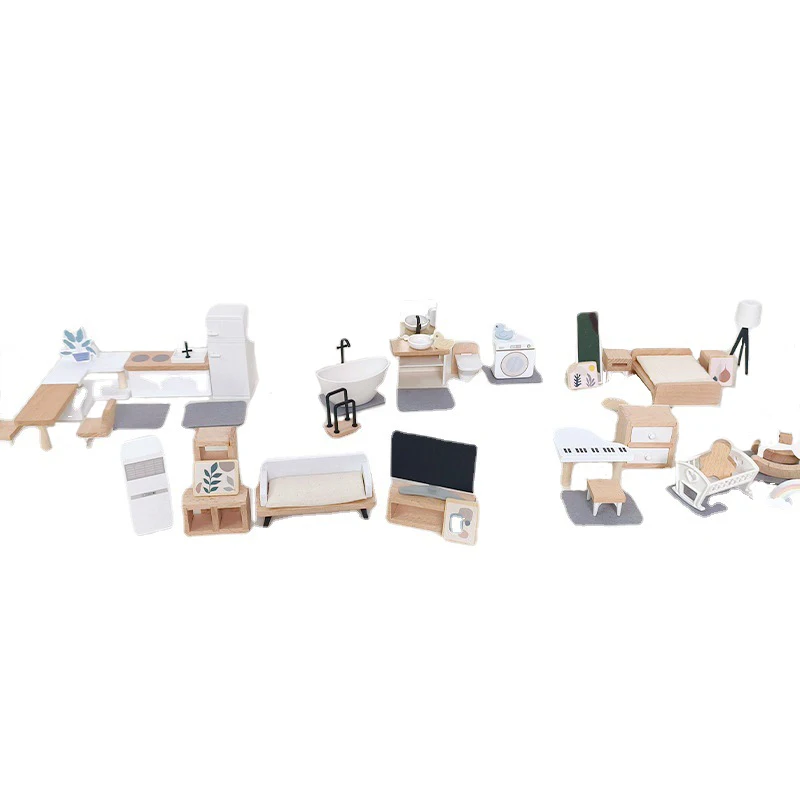 Wooden Play House Toy Set Mini Dollhouse Simulated Furniture Decoration Set Bedroom Kitchen Items Table And Chairs Accessorie thumbnail 6