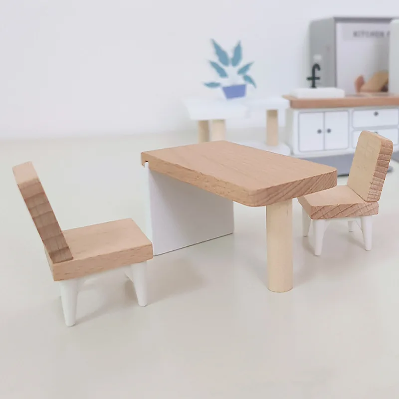 Wooden Play House Toy Set Mini Dollhouse Simulated Furniture Decoration Set Bedroom Kitchen Items Table And Chairs Accessorie thumbnail 3