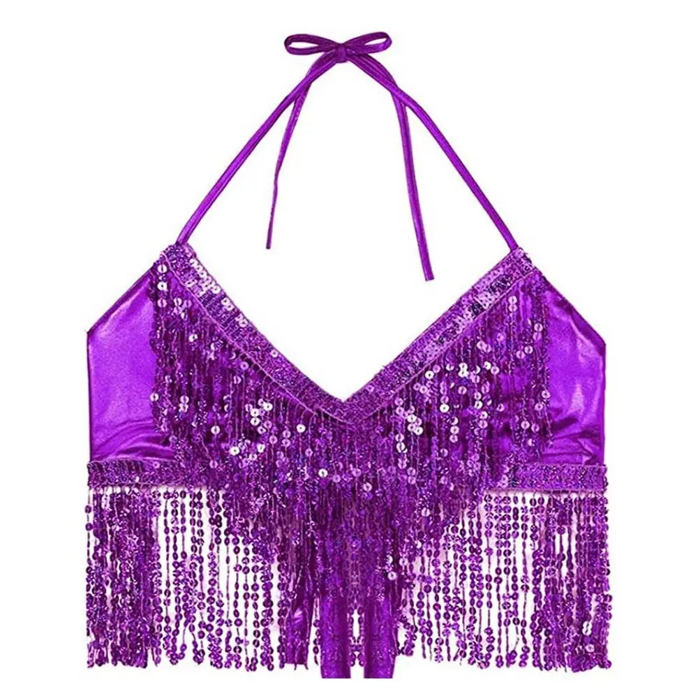 Belly Dance Sequin Fringe Top Nightclub Performance Halter Bra Dance Wear thumbnail 4